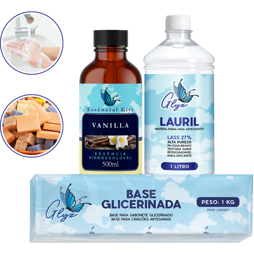 Base Solida Glyz + Essencia Vanilla + Lauril Criação de Sabonetes em Barra com otima Espumação