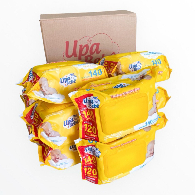 Kit 1680 Toalhas Umedecidas Bebê Upa Caixa 12 Pacotes com 140 Un Cada Uso Diário