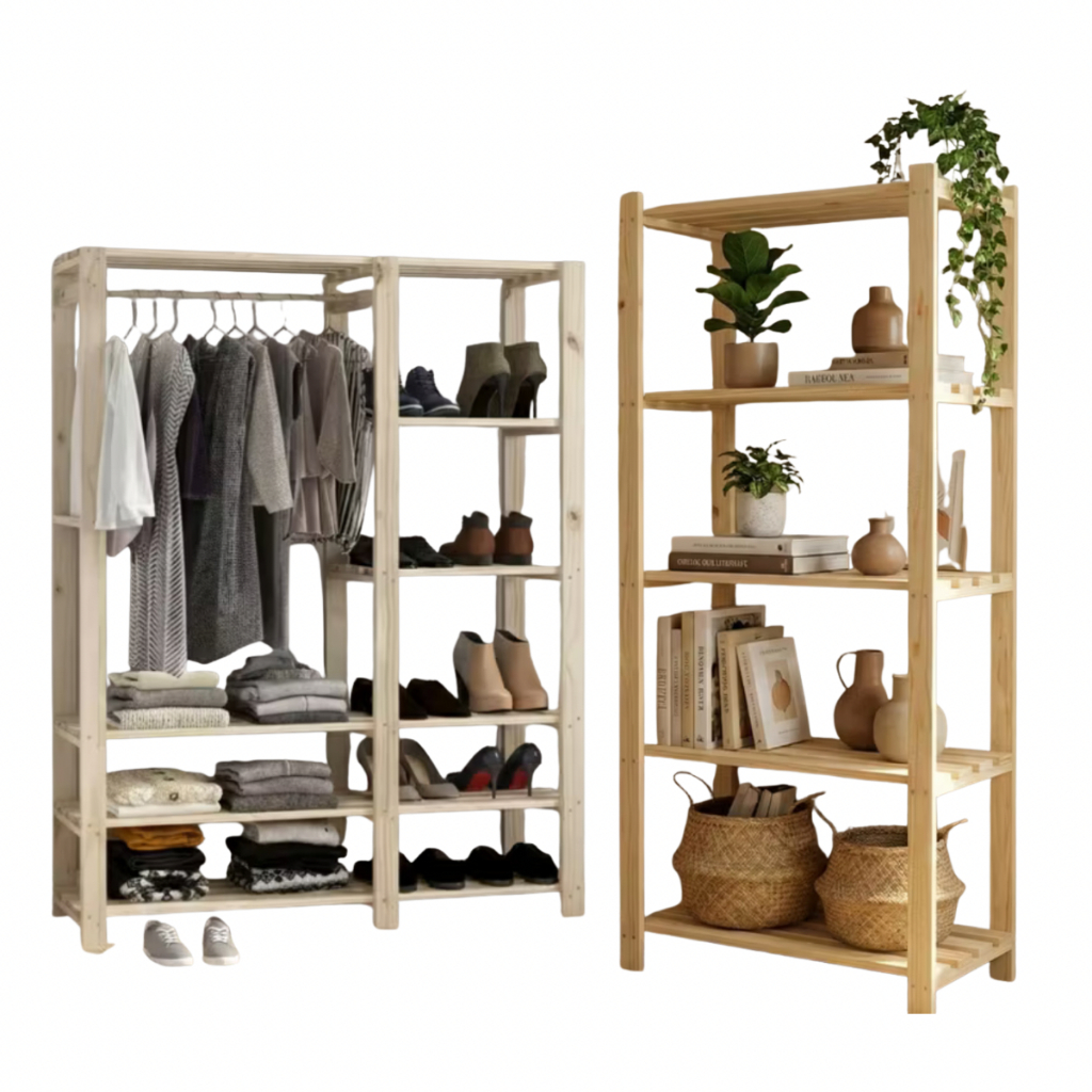 Kit Closet Econômico Madeira | Arara + Estante Multiuso