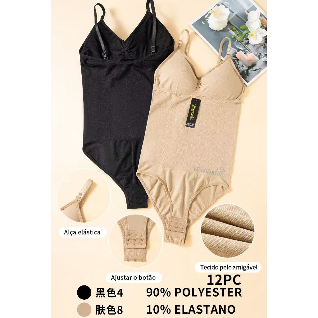 Body Feminino Modelador Sem Costura com Alças Ajustáveis