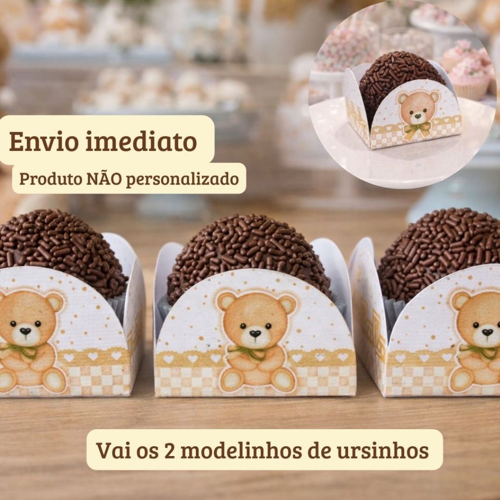 Forminhas de doce brigadeiro  Chá Revelação Ursinho Bege Neutro \chá de Bebê Forminhas 4 pétalas