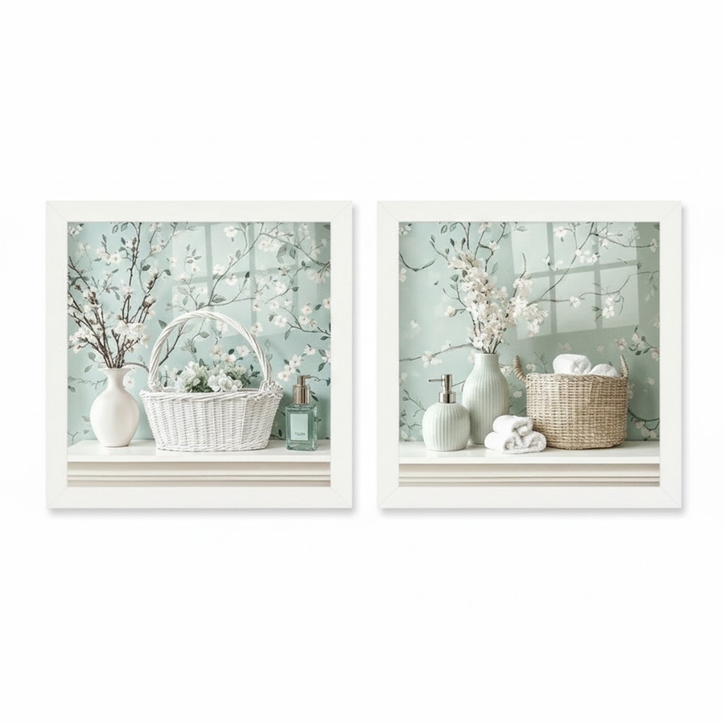 Kit 2 quadros 18x18 banheiro lavabo flores Menta moldura vidro em Oferta na Shopee