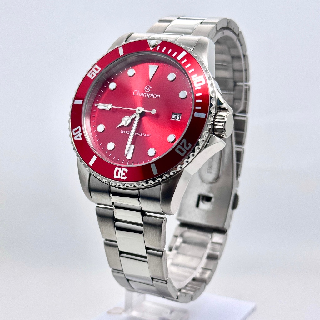 Relógio Masculino Champion Original Pulseira Prata com Fundo em Vermelho Analógico CA31266V em Oferta na Shopee