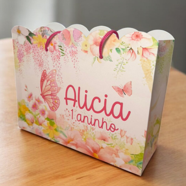 10 Sacolinhas Jardim Encantado Borboletas Personalizadas – Lembrancinha Festa Infantil G (20x16x6)