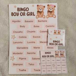 Kit bingo Revelação - Ursinhos laço marrom (Boy or Girl) em Oferta na Shopee