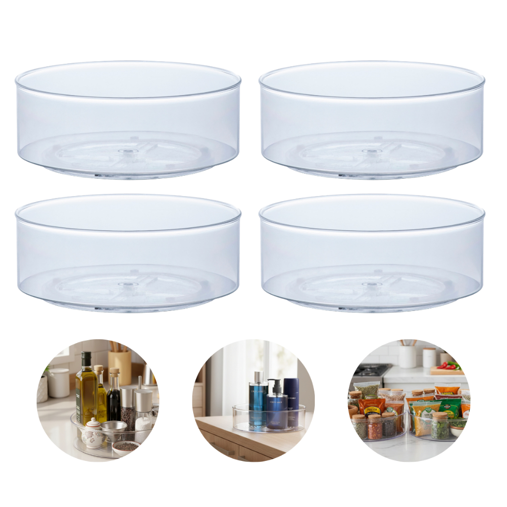 Kit 4 Organizadores Giratório Despensa Cozinha Maquiagem Escritório Banheiro Multiuso Redondo 23cm