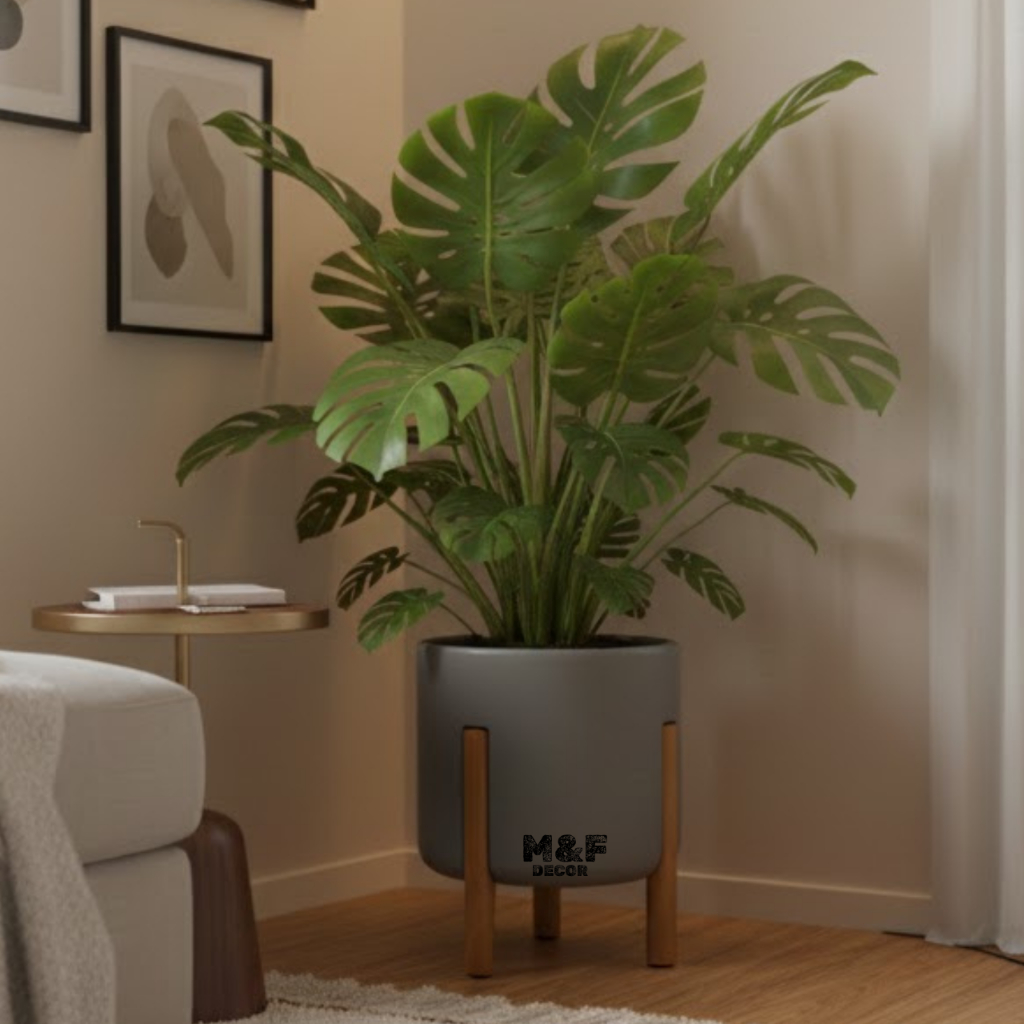 Vaso Para Plantas ou Flores Mônaco Cilíndrico Decorativo Com Pé em Madeira Design Moderno em Oferta na Shopee