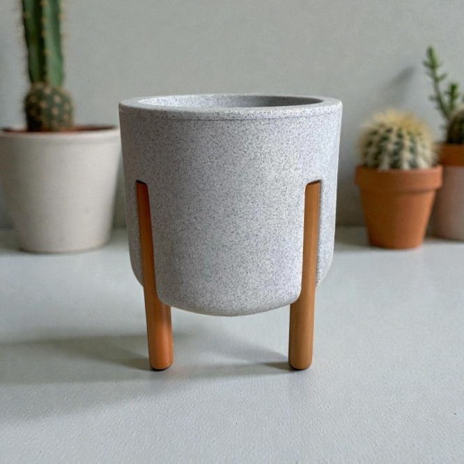 Vaso para planta Flor Monaco cilíndrico decorativo M,  Com Pé em Madeira 37x35x35 em Oferta na Shopee