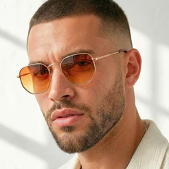 Oculos de Sol Hexagonal Marrom Premium Original Classico Retro uv400 Masculino Feminino