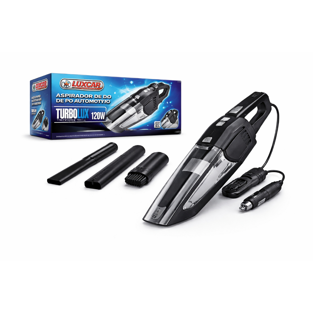 Aspirador de Pó Automotivo Carro TurboLux Luxcar 120w 12v Escova Bico Tubo Prolongador Cabo De 2.6M