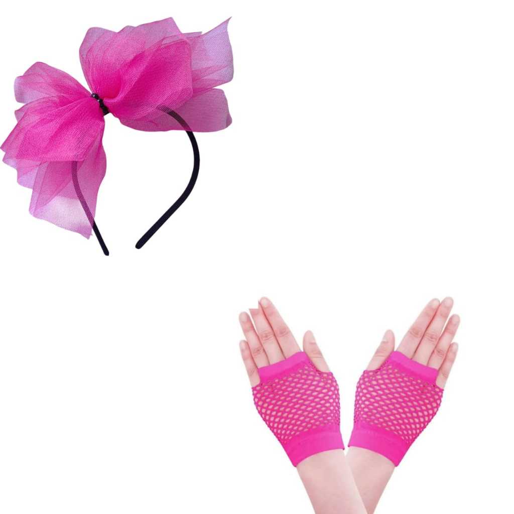 Kit Fantasia Anos 80 Festa Tematica Carnaval Halloween Tiara Tule + Luvas Arrastao