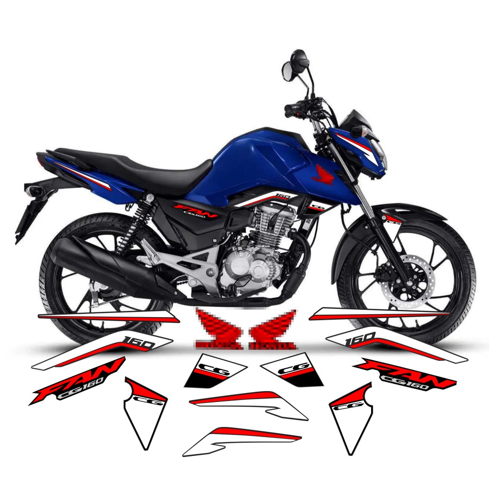 Kit Adesivos Faixas compatível CG FAN 160 2025 2026 Moto Azul Prata Vermelha Várias Cores