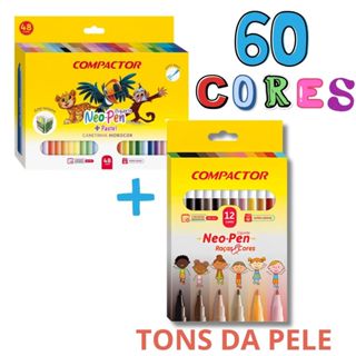 Kit 60 Canetinhas coloridas Original compactor Hidrográficas 2mm 48 cores +12 Tons da Pele em Oferta na Shopee