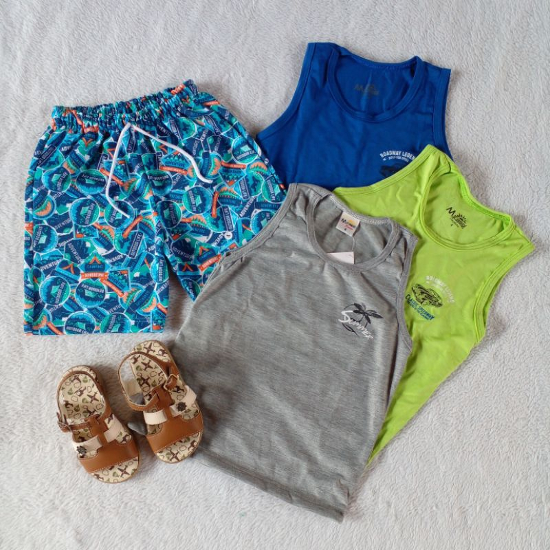 Conjunto menino verão masculino infantil e juvenil regata em malha com bermuda em moletinho tamanho 1ao 12  anos