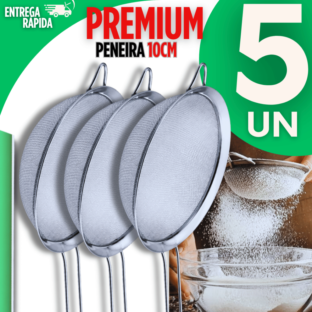 Jogo 5 Peneira Coador de Inox10CM Cozinha Premium Utilidades Excelente Qualidade Buffet Culinária