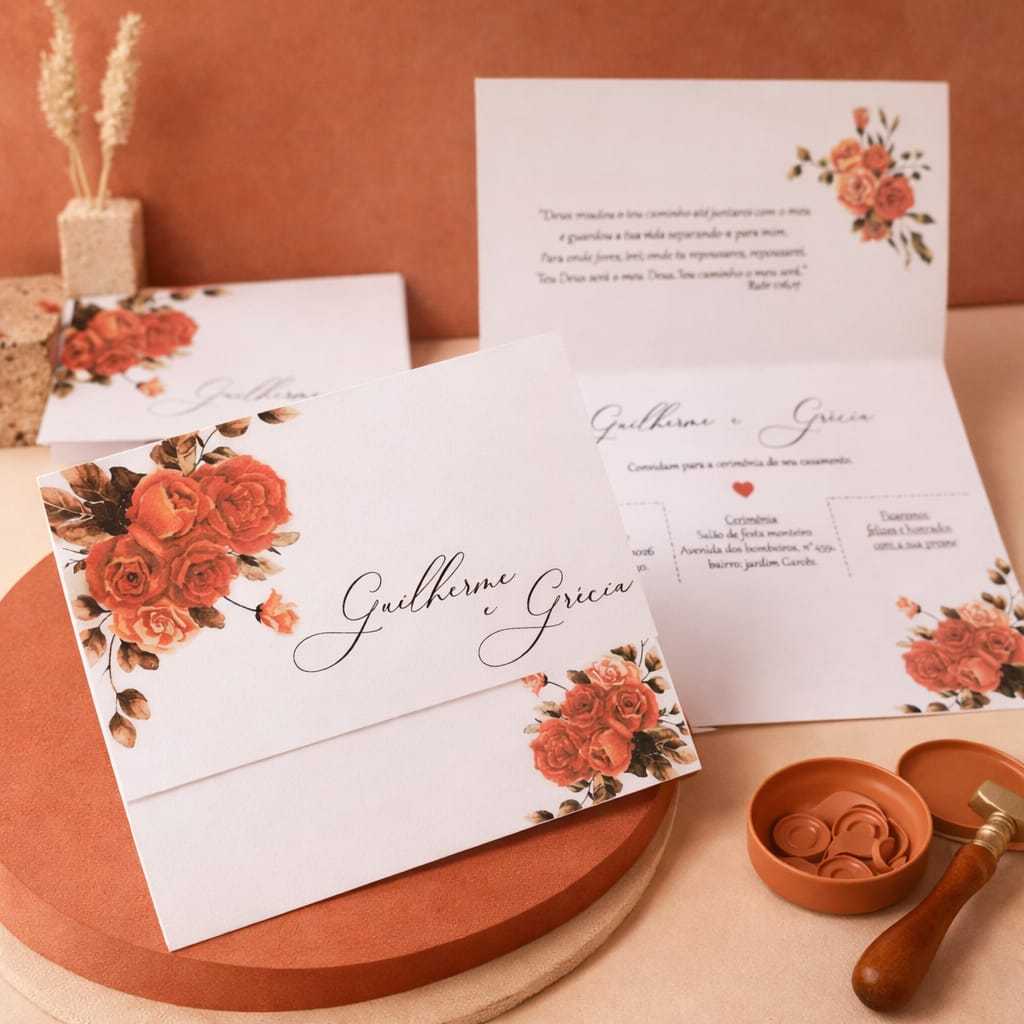 PROMOÇÃO! Convite de Casamento Floral Terracota | Papel Importado | Personalizado | Barato | Todas as Cores em Oferta na Shopee