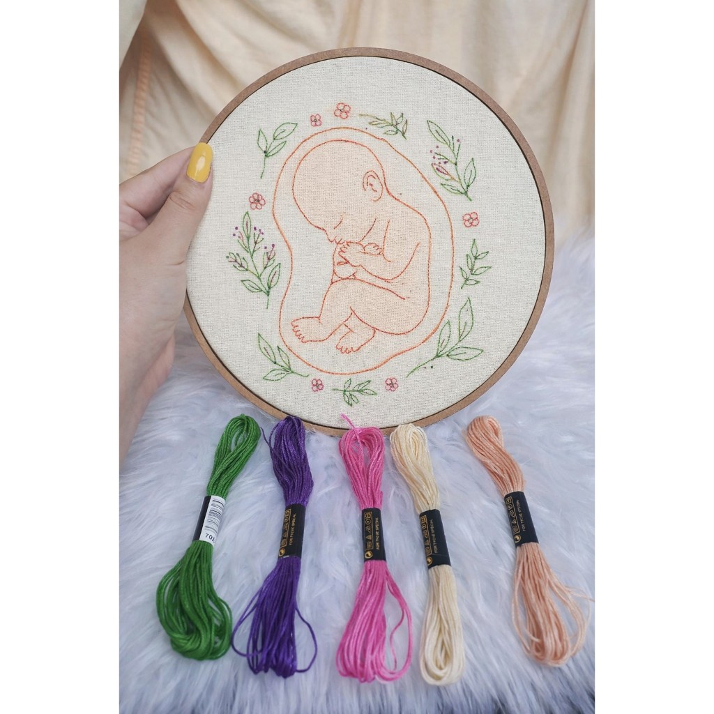 Kit Bordado Livre Iniciante Mamãe , bebe, Gestante