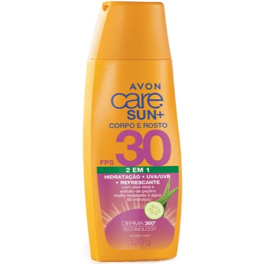Avon Care Protetor Solar 2 em 1 com Hidratação + UVA UVB + Refrescante FPS 30 120g