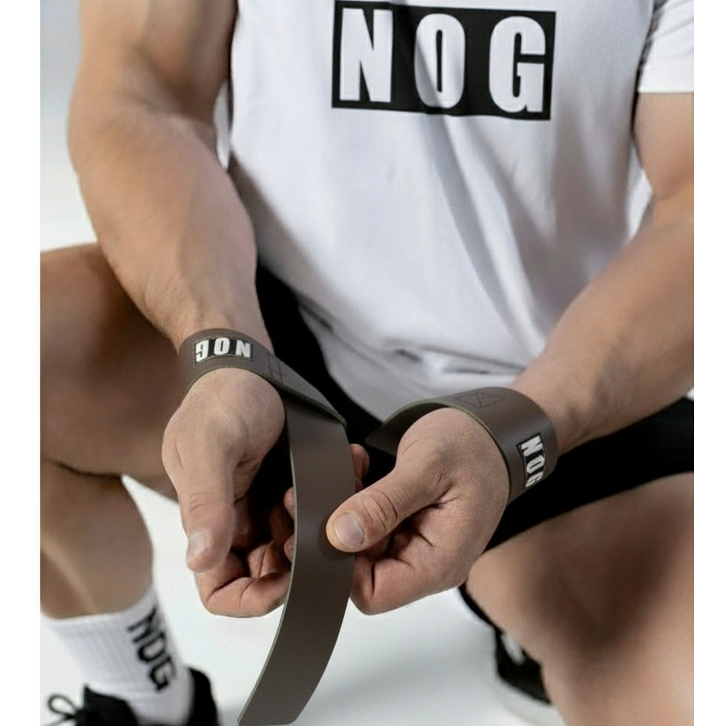 Par Strap Fita De Couro Natural e algodão Munhequeira Crossfit Gancho