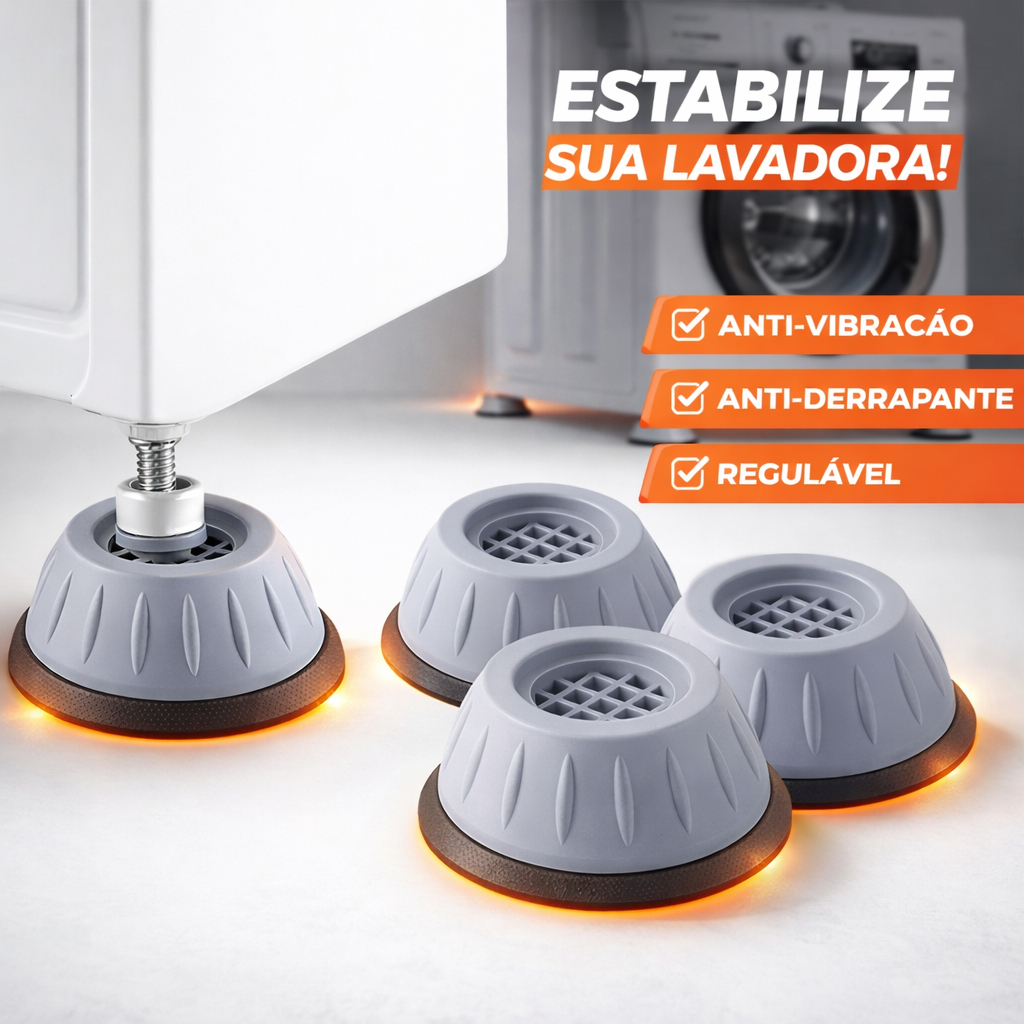 Kit 4 Pés Niveladores Antivibração para Máquina, Geladeira e Móveis até 150kg Reduz Ruído e Protege