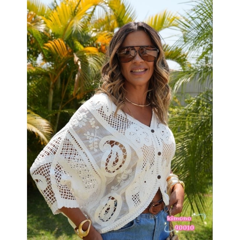 kimono em Crochê bem leve e macio refrescante casaul elegante para qualquer ocasicão