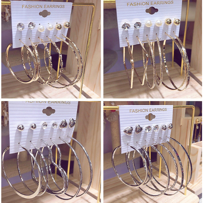 Conjunto de 6 pares de brincos de argola grandes em formato de C, elegantes e versáteis/dourado/prateado em Oferta na Shopee