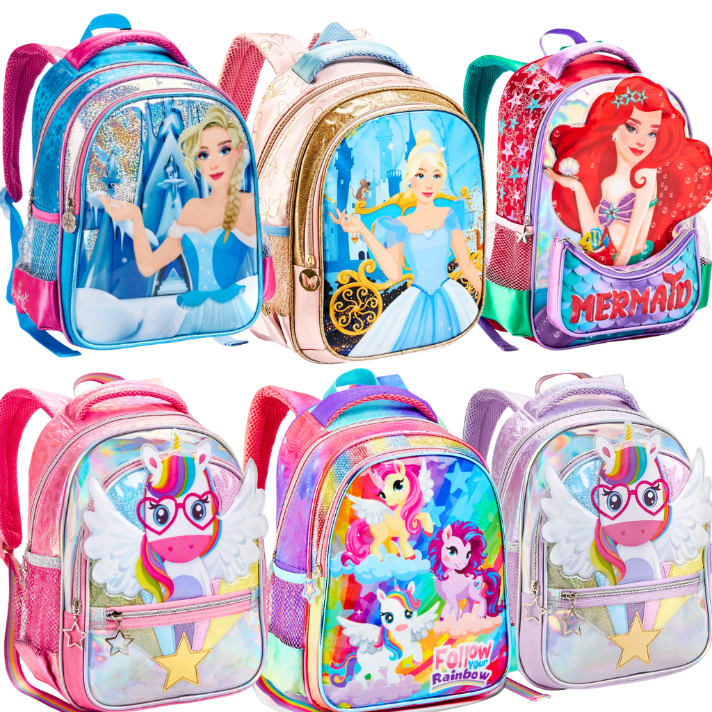 Mochila Menina Feminina Bolsa Escolar Infantil Unicórnio Sereia Princesa Pequena / Grande Pré Creche em Oferta na Shopee