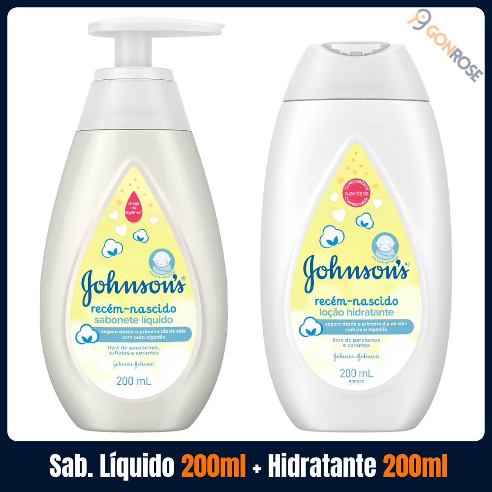 Kit com 1 Sabonete Líquido Johnson's Baby RN 200ml + 1 Loção Hidratante Johnson's Baby Recém Nascido 200ml em Oferta na Shopee