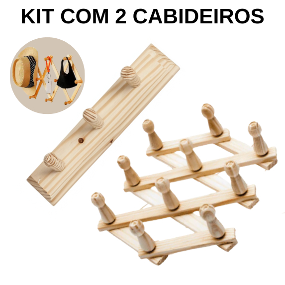 2 CABIDEIRO E CABIDE SANFONADO 10 GANCHOS MADEIRA AJUSTAVEL ORGANIZADOR SUPORTE PARA ROUPA