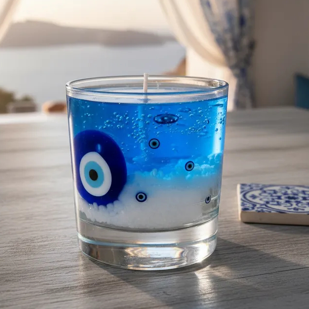 Vela Aromática Perfumada Premium Perfumada Olho Grego Santorini em Gel 300g