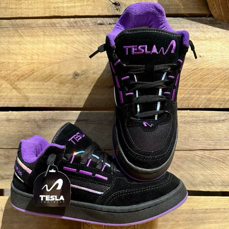 Tênis Masculino Feminino Tesla Coil Black White Casual Refletivo Bordado Camurça Confortável