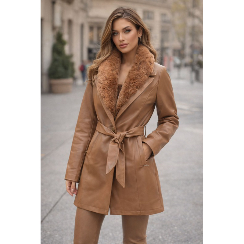 Sobretudo Casaco Jaqueta Feminina Couro Sintetico Peluciada por dentro Gola de pelo Removível