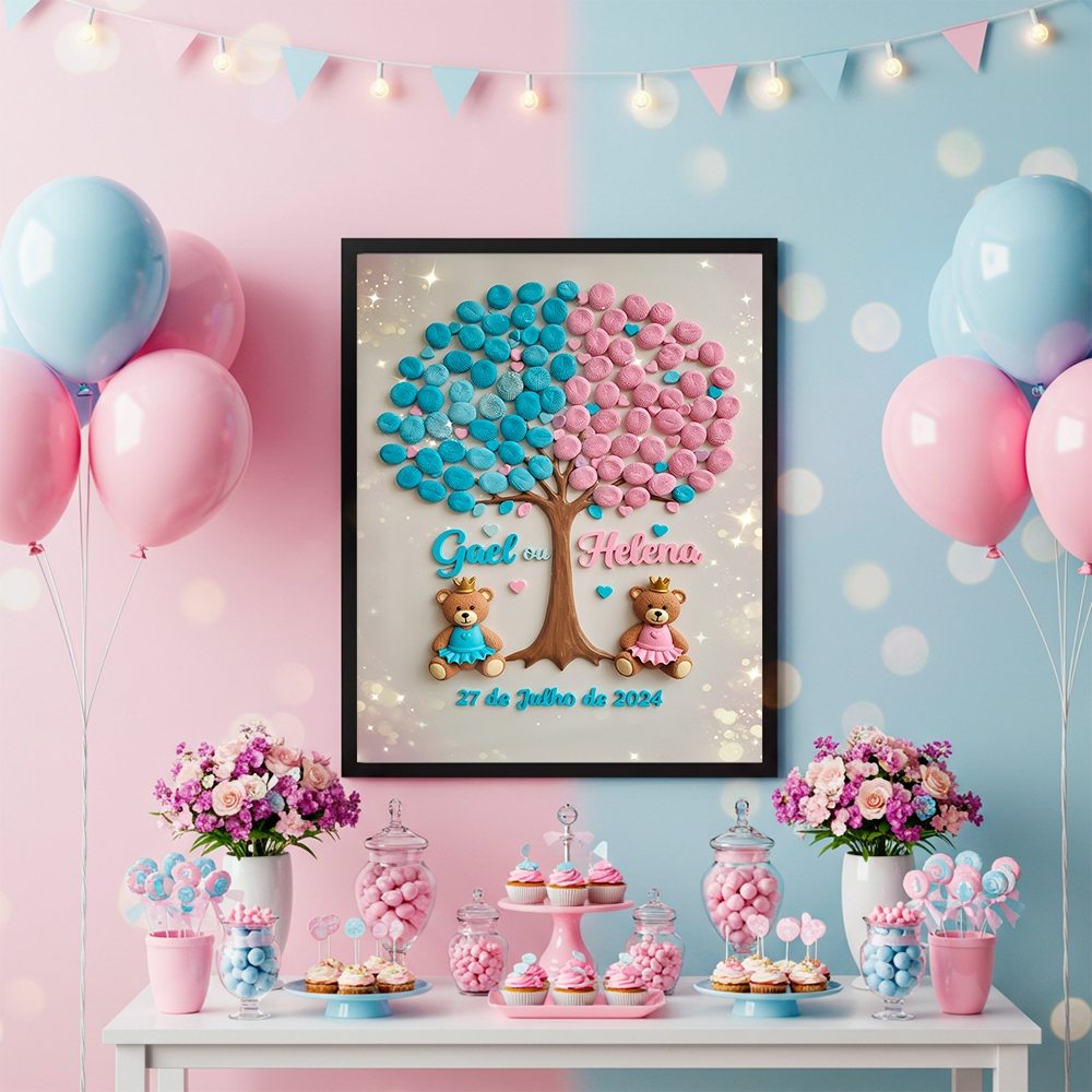 Quadro Placa Decorativa Ursinhos Recepção Chá Revelação Personalizada Com Nomes Infantil
