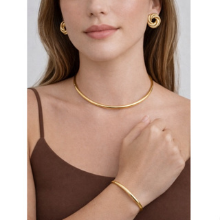 Brinco Colar e Bracelete Conjunto Feminino Dourado Luxo – 3 Peças Folheadas a Ouro em Oferta na Shopee
