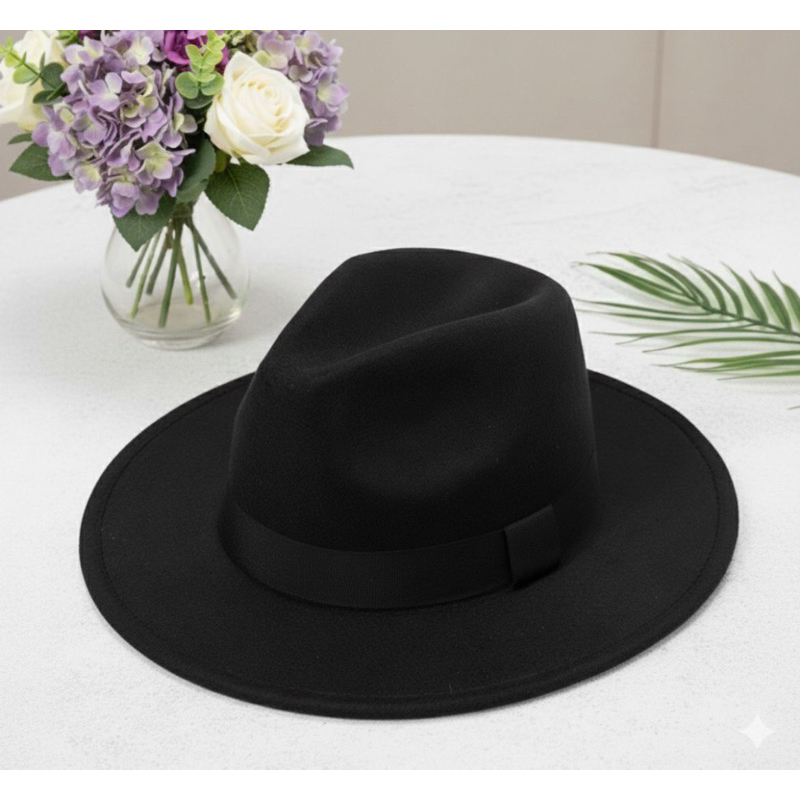 Chapéu Fedora Gângster Preto Feminino Masculino Style Aba Longa