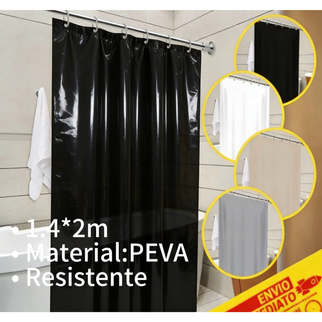 Cortina Box Lisa Impermeável Com Ganchos 100% PVC Anti Mofo Resistente Alta Qualidade Para Banheiro