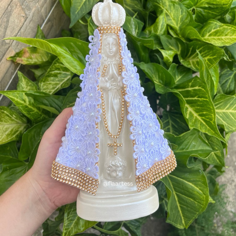 Nossa Senhora Aparecida 22cm Guipir Branco/ Lembrança / Casamento / Batizado/ Decoração
