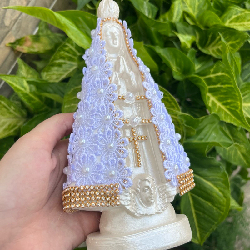 Nossa Senhora Aparecida 20cm Guipir Branco/ Lembrança Casamento/ Batizado/ Decoração