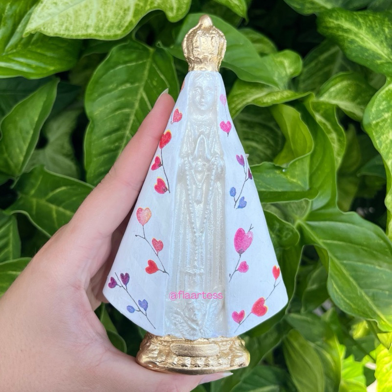 Nossa Senhora Aparecida 15cm Decoupage Corações Super delicada/ Lembrança/ Batizado / Casamento / Decoração