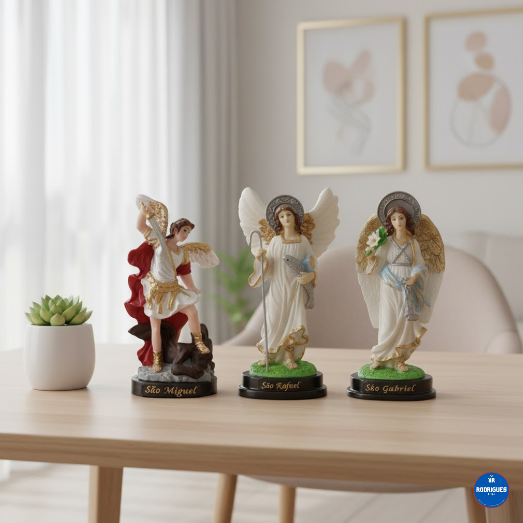 Imagens Resina 12 cm TRIO dos Arcanjos Miguel Rafael Gabriel em Oferta na Shopee
