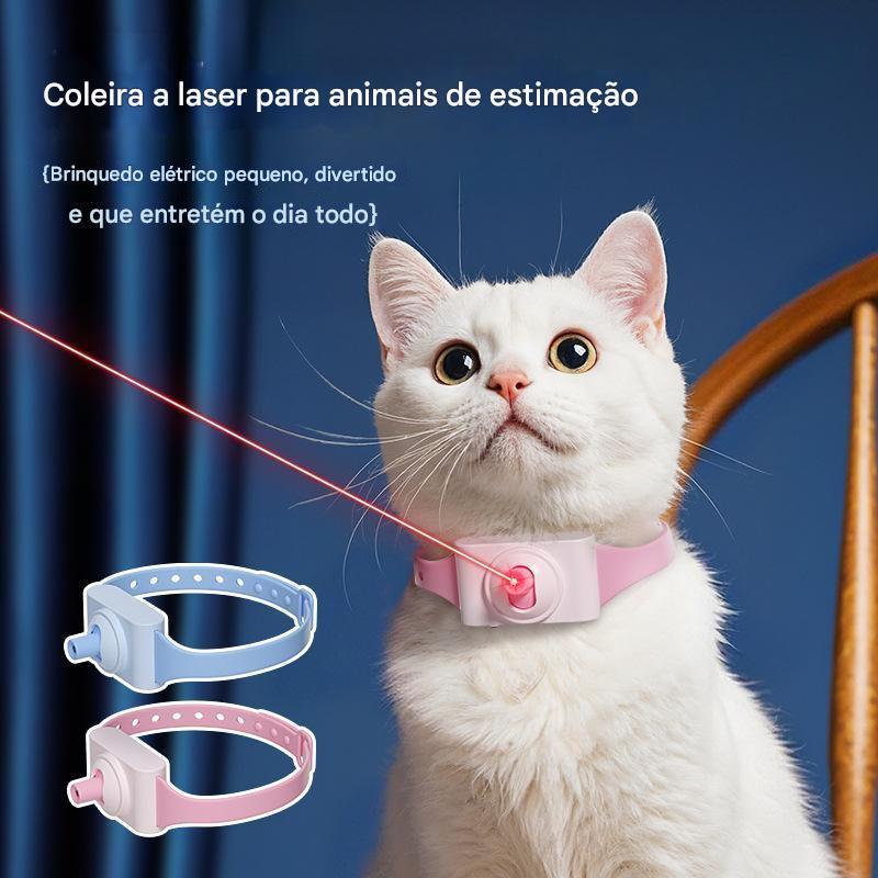 Coleira Interativa Laser Para Gatos Brinquedo Antiestresse Ajustável Luz Vermelha Cores Azul ou Rosa