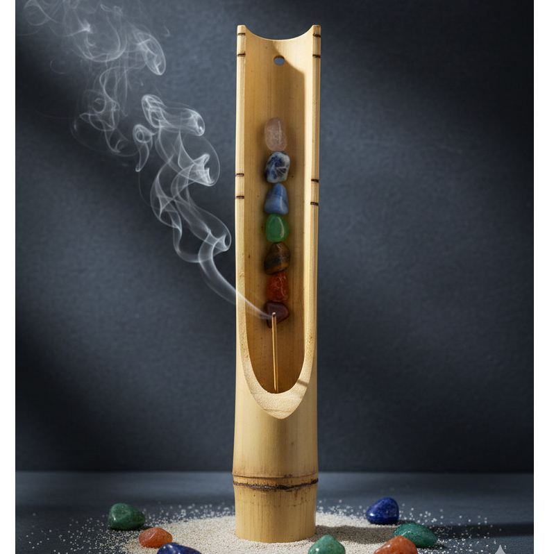 Porta Incenso 7 Sete Chakras Mesa Parede Incensário Suporte de Incenso Bambu Les Energie