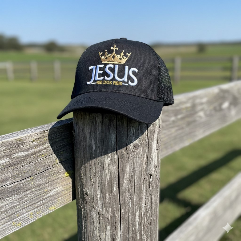 Boné Jesus Rei dos Reis Aba Curva Trucker tela