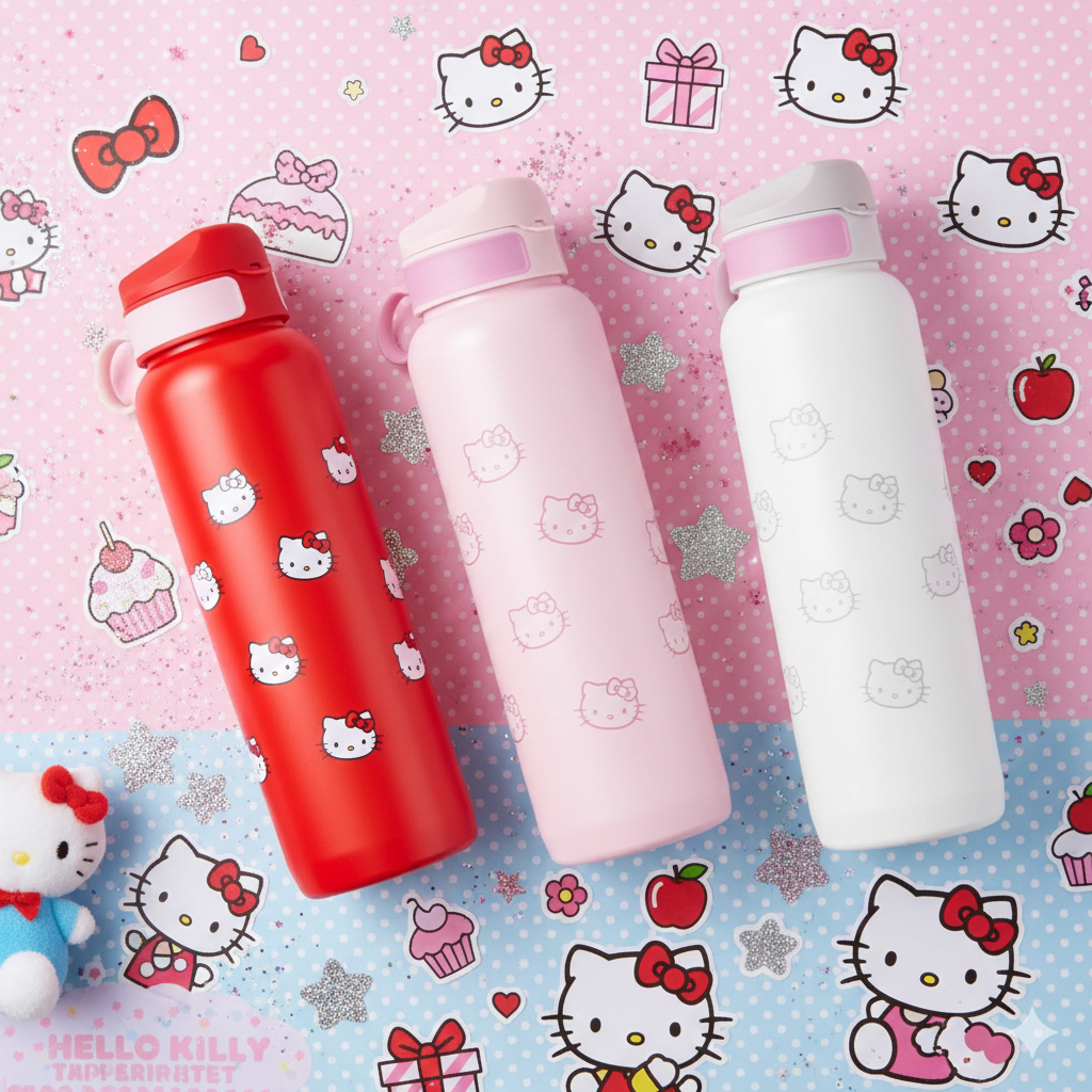 Squeeze Garrafa Hello Kitty 1 Litro Plástico BPA Free Lancheira Academia Escola Creche Trabalho