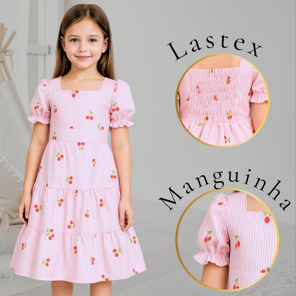 Vestido  infantil juvenil menina festa listrado com manguinha  adolescente ( 2 ao 16 ) em Oferta na Shopee
