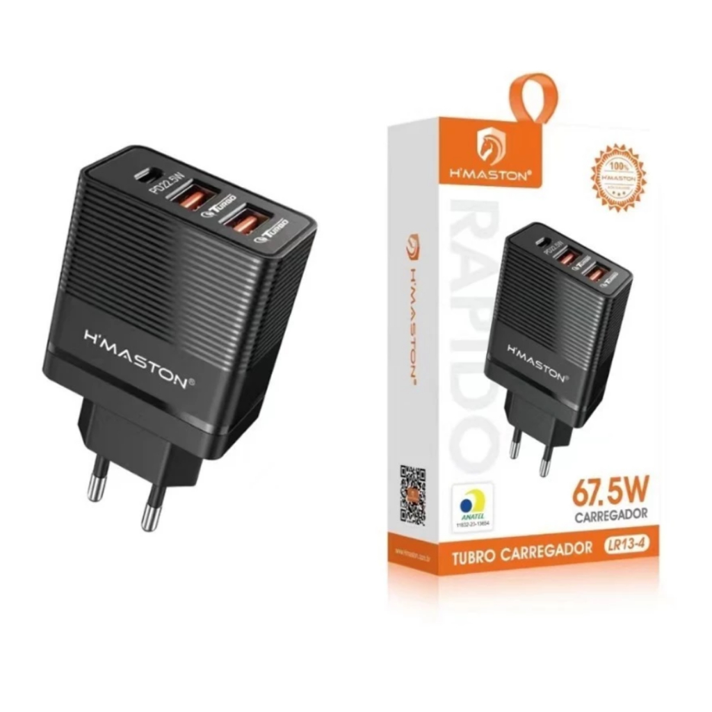 Carregador Universal Tipo C/C Turbo 68w Preto e Branco H-Maston fonte e fonte com cabo Anatel