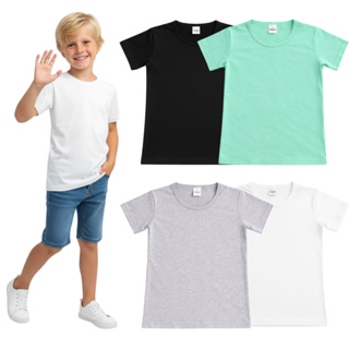 Kit 03 Camisetas Infantil 100% Lisa Básica Manga Curta Unissex Masculina Lisa Básica Escolar Leve em Oferta na Shopee