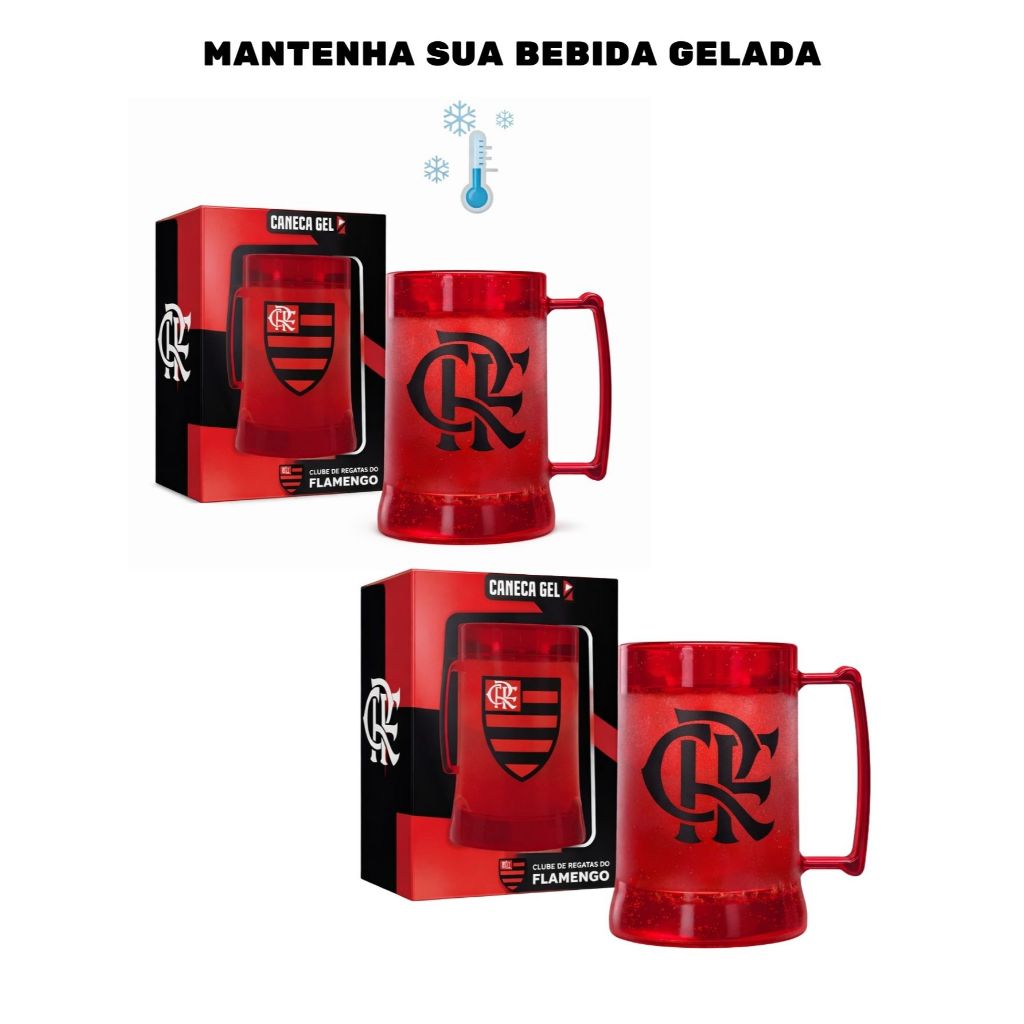 Kit 2 Caneca Copo Gel 300ml Vermelho Térmico Congelante Chopp Cerveja Bebida Flamengo Libertadores