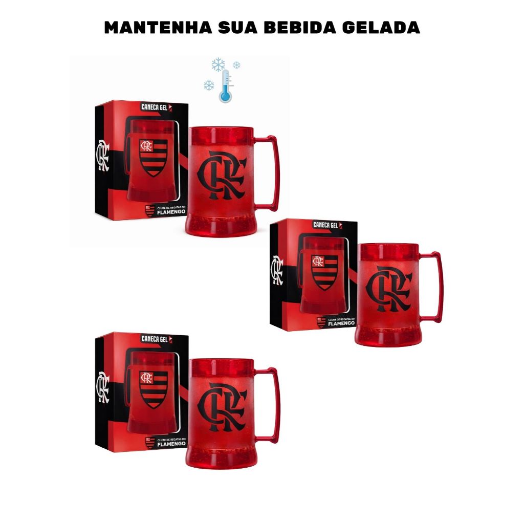 Kit 3 Caneca Copo Gel 300ml Vermelho Térmico Congelante Chopp Cerveja Bebida Flamengo Libertadores