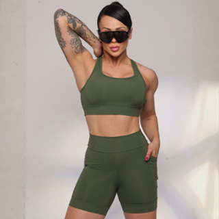 Conjunto Top + Short Fitness Treino Corrida Poliamida em Oferta na Shopee